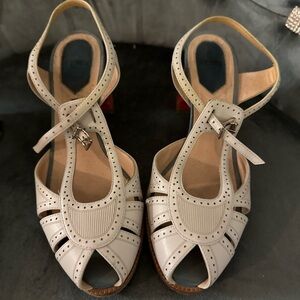 Fendi White and Red Heeled Sandals